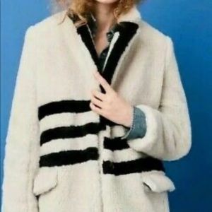 J Crew oversized teddy coat in white and navy.